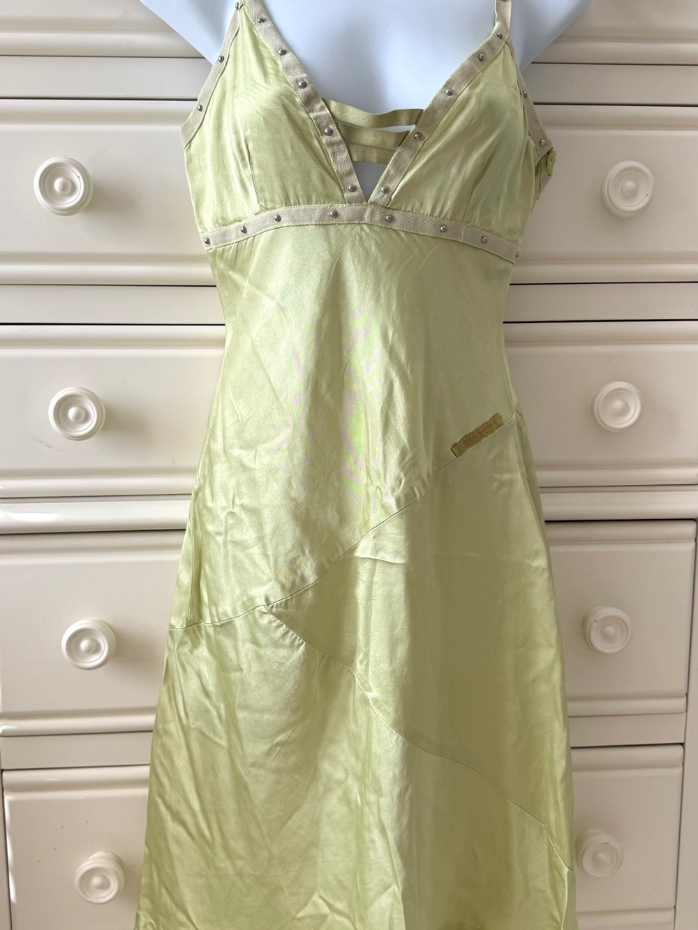Diesel Light Green sexy slip dress with Metal Stud Detail